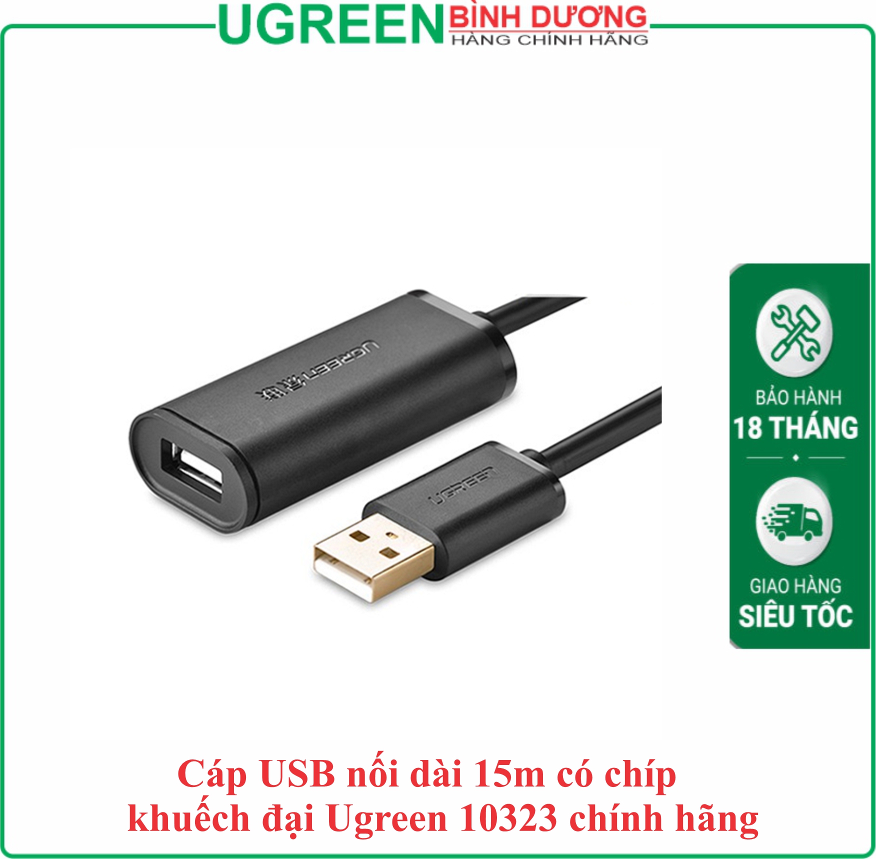 Cáp dữ liệu USB 2.0 nối dài truyền dữ liệu giữa máy tính và ổ cứng USB có chipset dài 15m Ugreen ( 10323)